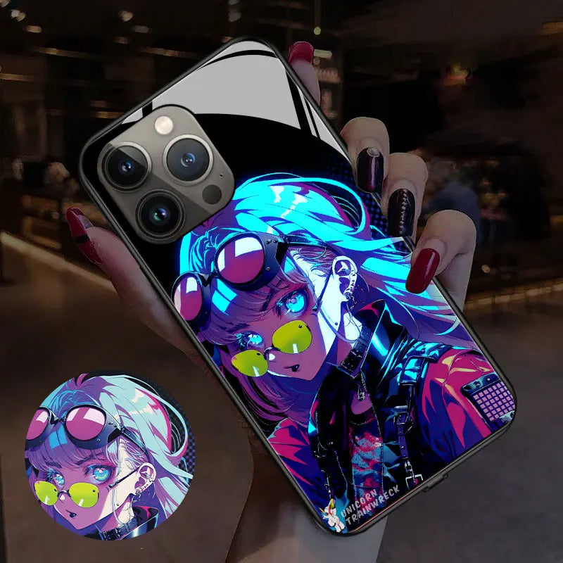 Cool Anime Girl Smart Control LED Music Luminous Phone Case For iPhone/Samsung