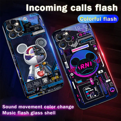 Mechanical Bear Flashing Smart Control LED Music Luminous Phone Case For iPhone/Samsung