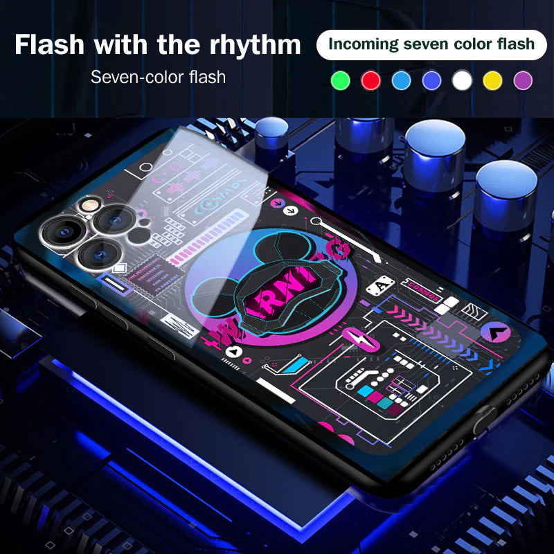 Mechanical Bear Flashing Smart Control LED Music Luminous Phone Case For iPhone/Samsung
