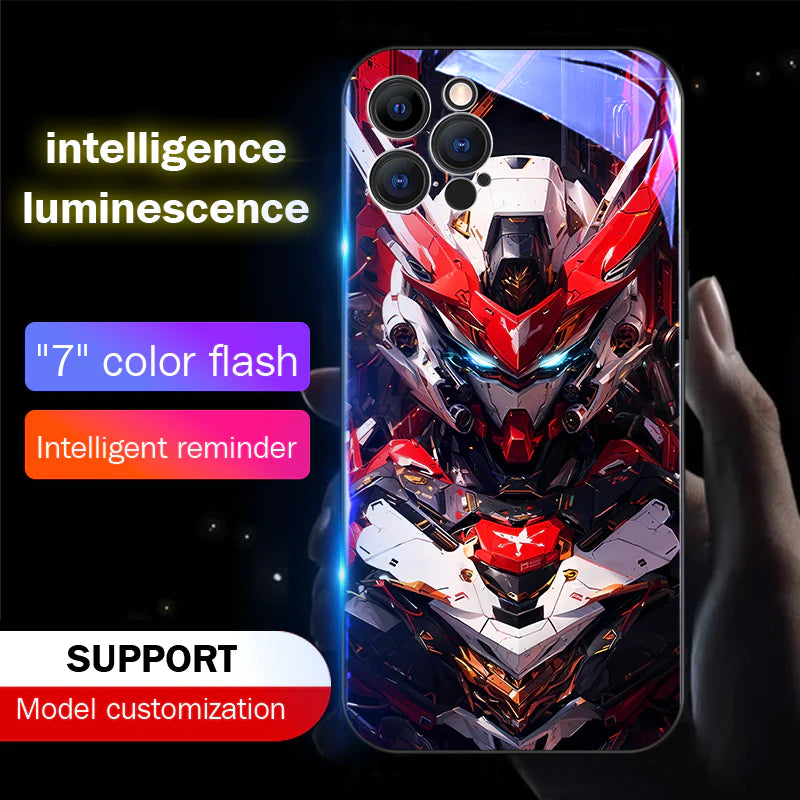 Red Armor Robot Smart Control LED Music Luminous Phone Case For iPhone/Samsung