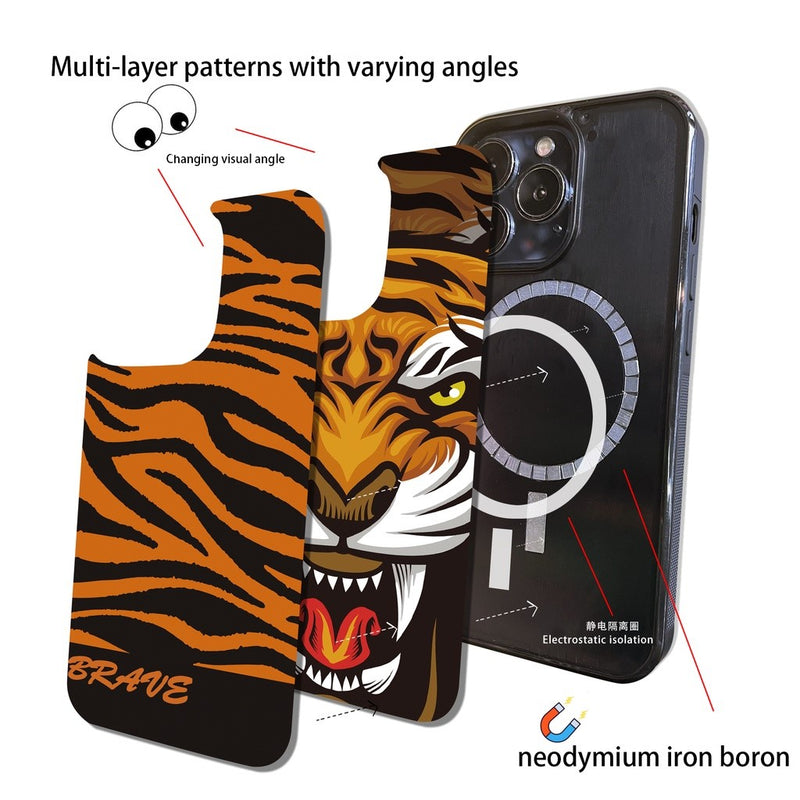 Brave Tiger 3D Multi-Layer Patterns MagSafe Compatible iPhone Case