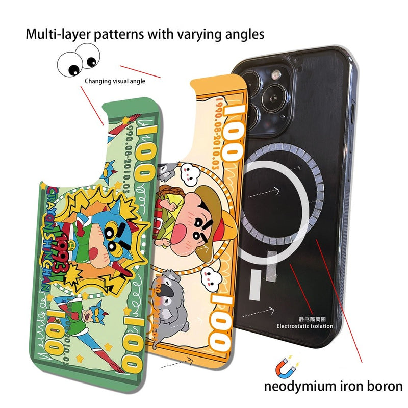 Crayon Shin Chan Banknote 3D Multi-Layer Patterns MagSafe Compatible iPhone Case