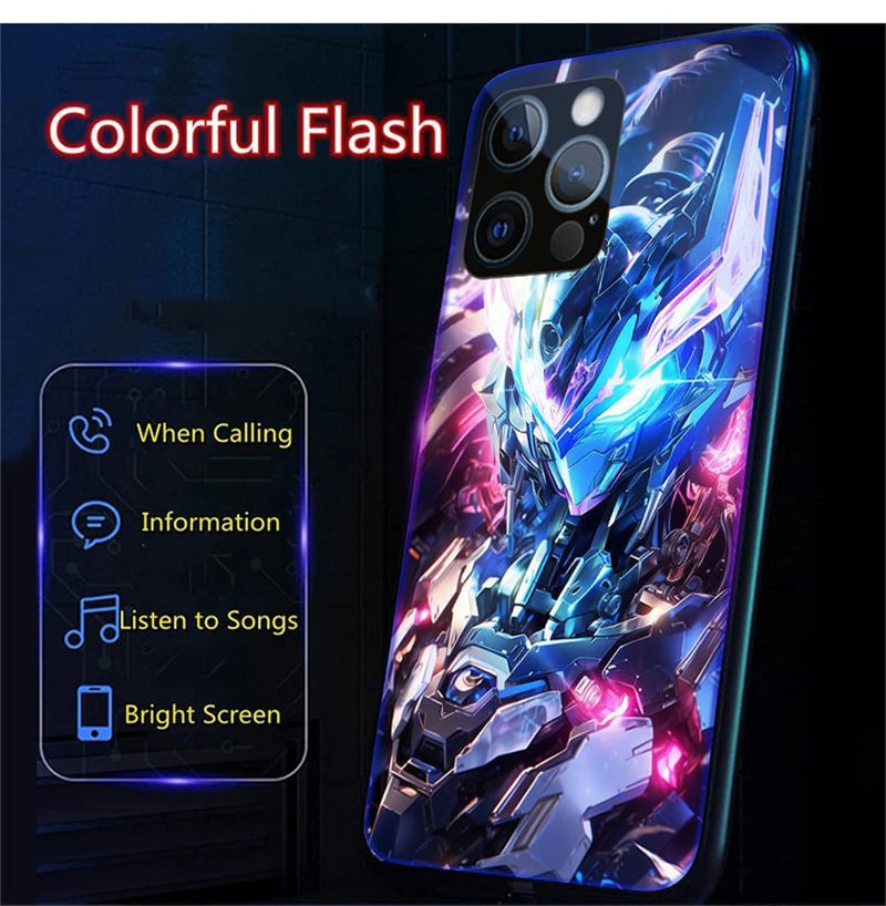 Robbot Flashing Blue Eyes Smart Control LED Music Luminous Phone Case For iPhone/Samsung