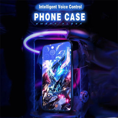 Purple Robbot Flashing Eyes Smart Control LED Music Luminous Phone Case For iPhone/Samsung