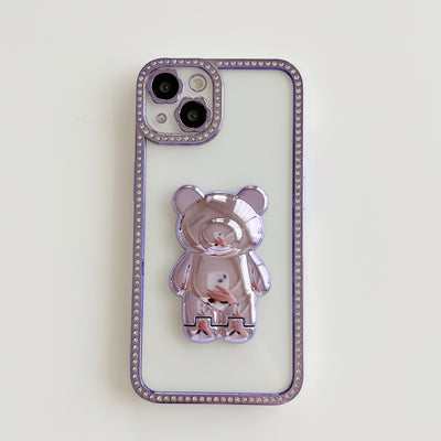 Cute Bear Holder Diamond Clear iPhone Case