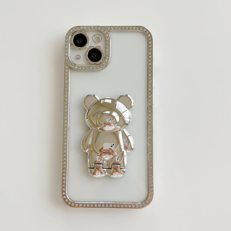 Cute Bear Holder Diamond Clear iPhone Case