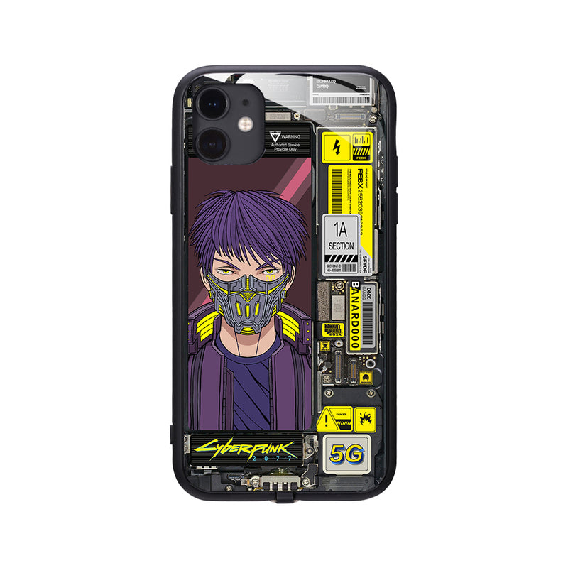 LED Cyberpunk 2077 x Masked Man Purple Hair Phone Case For iPhone/Samsung